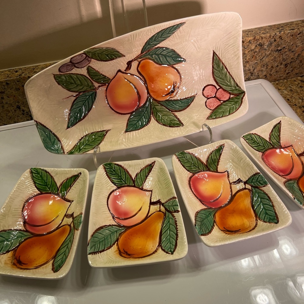 Vibrant Fruit Design Ceramic Serveware Set, Platter 12x6” Dishes 4.5x6” - Picture 6 of 13